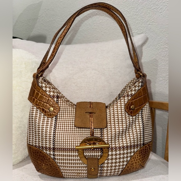 Lauren Ralph Lauren Handbags - ‼️SOLD‼️Ralph Lauren Houndstooth Neutral Croc Leather Toggle Lock Hobo Bag Purse